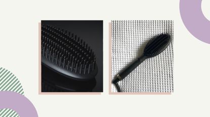 Collage showing close up of the ghd Glide Hot Brush head and the full tool